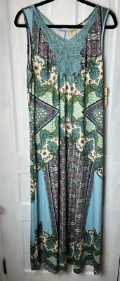 Live & Let Live Multi Color Aqua Floral Paisley Maxi Dress Bohemian Beach M - Image 1 of 4