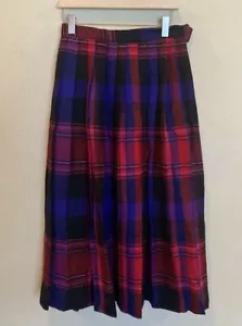 Vintage 70s Maxi Skirt XS Wool Tartan Plaid Pleated Woolmark Academia Grannycore - Picture 1 of 5