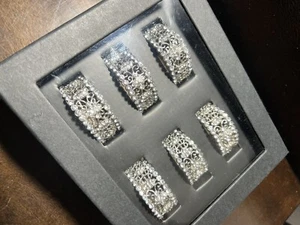TAHARI NEW!!! NAPKIN RINGS Rhinestones Silver Sparkle GLAM Holidays GORGEOUS! - Picture 1 of 5