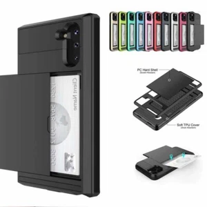 Slide Wallet Credit Card Slot Cases For Samsung Galaxy S8 S9 S10 S20 S21+ Ultra - Picture 1 of 22