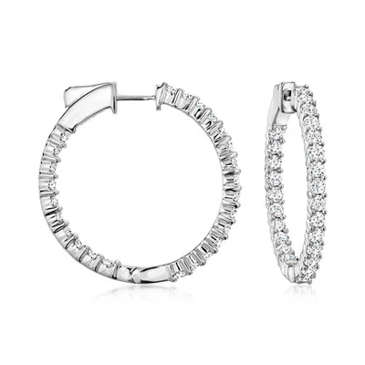 2.00 ct. t.w. Diamond Inside-Outside Hoop Earrings in Sterling Silver. 1 inch - Image 1 of 3