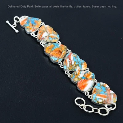 Браслет-цепочка из натуральной колючей устрицы меди бирюзы ювелирные изделия серебро 925 пробы - Изображение 1 из 4