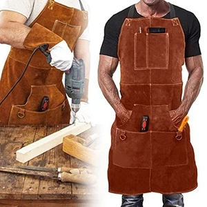 Leather Welding Apron Cowhide Welding Apron Workshop Cross-back System - Picture 1 of 8