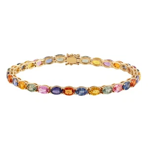 Rainbow Sapphire Tennis Bracelet 18K Gold Multi Color Bracelet Gift For Her - Picture 1 of 6