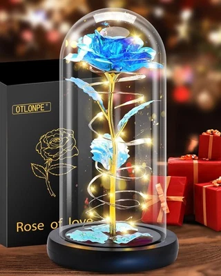 Otlonpe Cristal Rosas Flores, Regalo Mujer para Navidad San Valentín Azul  Foto 1 de 4