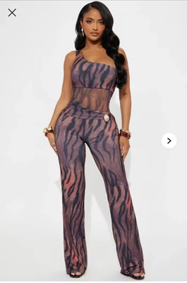 Moda Mono Nova Marrón Estampado Guepardo Sin Mangas Malla Acampanada Pierna XS Foto 1 de 4