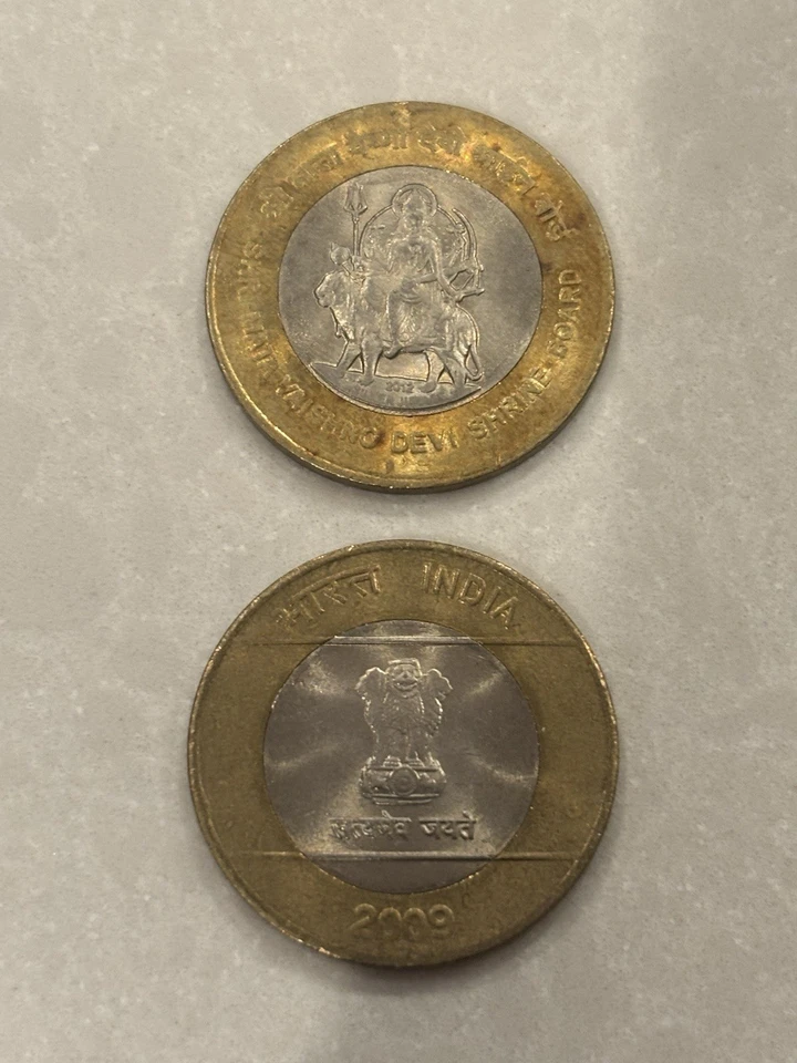 2 India 10 Rupee Bimetallic Coins 2009 Issue And 2012 Mata Vaishno Devi UNC #21 - Image 1 of 2