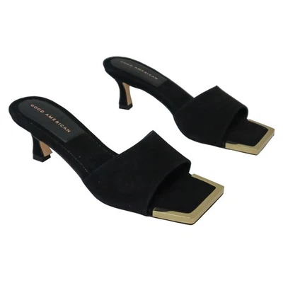 Good American Suede Black001 GA023S-E Standout Square Toe Sandal Size 8.5 - Image 1 of 4
