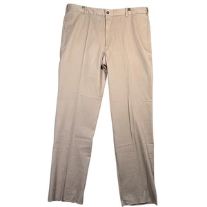 Charleston Khakis Mens Cotton Pants Flat Front Size 44x Unhemmed Beige Preppy - Picture 1 of 8