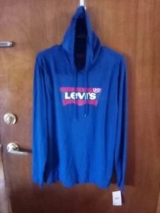 Levi Strauss & Co Hooded Long Sleeve Mens Shirt Blue NWT Med - Picture 1 of 5