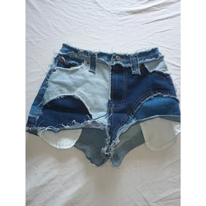 Fashion nova Blue Color Block Demin Shorts Pull on Size Small - Picture 1 of 3