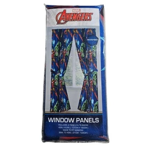 Marvel Avengers Blue Circle Microfiber Curtain Panel Pair with Tiebacks Set - Picture 1 of 4