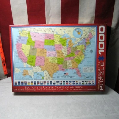 MAP OF THE UNITED STATES OF AMERICA jigsaw puzzle Eurographics state flags NWT  - Image 1 of 3