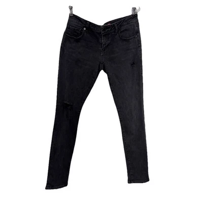 Pantalones de mezclilla CAbi #3387 ajustados Boyfriend desgastados negros lavados talla 2 elásticos informales usados en excelente estado Foto 1 de 4