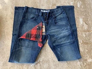 NUEVO Pantalones de mezclilla a cuadros Hellz Bellz para mujer “Brigada” azul rojo talla 26 org $128 - Imagen 1 de 12