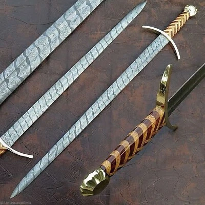 Espada vikinga de acero Damasco forjada a mano afilada lista para batalla funda de espada medieval Foto 1 de 4