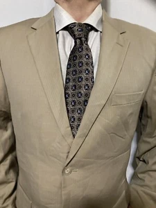 Mens Sport Coat Blazer Suit Jacket 41R 45" Beige 2 Button Wool Andrew Fezza Mint - Picture 1 of 14