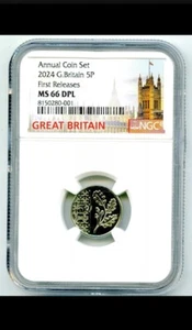 2024 GREAT BRITAIN 5P UNC NGC MS66 DPL OAK LEAF 5 PENCE FIRST RELEASES !! - Picture 1 of 2