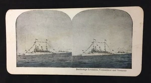 STEREO VIEW CARD 3 SCHLACHTSCHIFFE USS CONNECTICUT, VERMONT   - Bild 1 von 1
