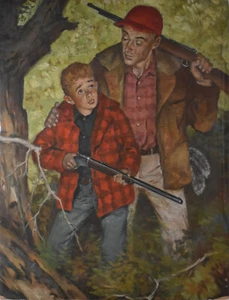 AMOS SEWELL-CA Illustrator-Original Oil-Father and Son Hunting Trip - Picture 1 of 7