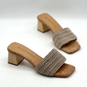 DONALD PLINER Nayla Crochet Sandal Womens 6 Taupe Crochet Thong Slide Block Heel - Picture 1 of 13
