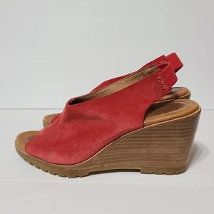 B29 Sorel Women's Size 8 After Hours Slingback Suede Wedge Sandals Red - Picture 1 of 6