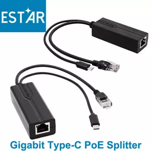 Wholesale 48V to 5V 100/1000Mbps CCTV Gigabit POE Splitter Type-C IEEE802.3Af/At - Afbeelding 1 van 14