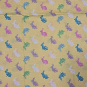 Cotton Fabric 18"x44" Jo-Ann Easter Vibrant Pastel Bunnies on Yellow - Picture 1 of 4