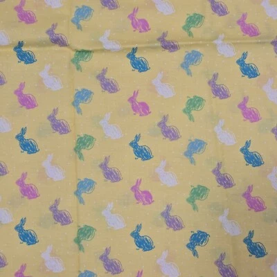 Cotton Fabric 18"x44" Jo-Ann Easter Vibrant Pastel Bunnies on Yellow - Image 1 of 4