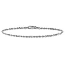 Pori Jewelry 10K Solid White Gold 2mm Diamond Cut Rope Chain Anklet