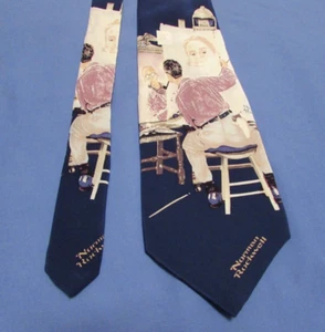 Norman Rockwell Herrenkrawatte blau Selbstporträt 100 % Seide Krawatte Corporate Freizeit - Bild 1 von 8
