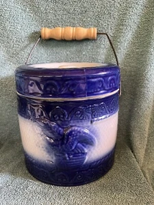 Vintage Salz glasiert Topf Keks/Keksdose blau Bauernhaus Adler Americana - Bild 1 von 6