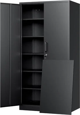 Metal Storage Cabinet with 2 Doors 5 Shelves,72 Garage Storage Cabinet with Lock - Image 1 of 4