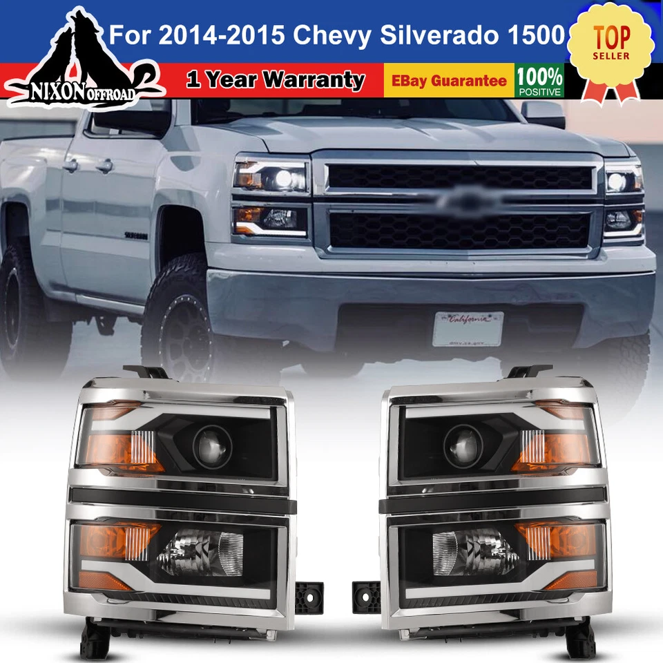 Par de faros proyectores LED para Chevy Silverado 1500 2014 2015 marco cromado Foto 1 de 4