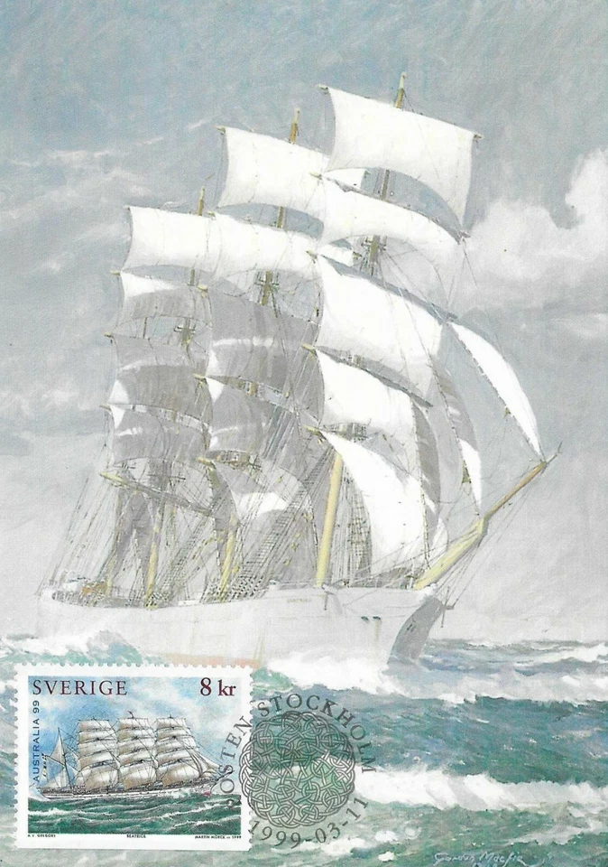 Beatrice Sailing Ship The Maritime Heritage Sweden Mint Maxi FDC Card 1999 - Image 1 of 1