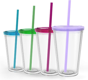 Classic Insulated Tumblers 16 Oz | Double Wall, Reusable Plastic Acrylic - Clea