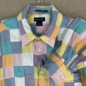 Camisa de popelina Gant talla grande retazos cuadros manga larga algodón Hampton - Imagen 1 de 14