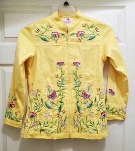 Quacker Factory Womens XS Yellow Zip Up Embroidered Flowers Butterflies Jacket - Picture 1 of 10
