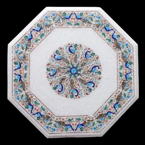 36" White Marble Console Coffee Table Multi Stone Marquetry Floral Inlay Art Dec - Picture 1 of 8