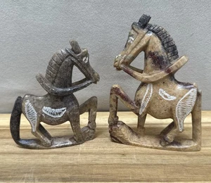 Two Beautiful Vintage Carved Natural Soapstone Mbigou Horse Sculptures Decor - Picture 1 of 7