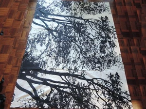 【Vintage】 Marimekko MAIJA ISOLA " TUULI " Tessuto Cotone 134x179cm Nero Bianco - Foto 1 di 6