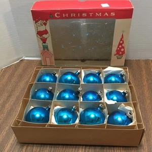 Adornos navideños vintage Fantasia Polonia vidrio azul 12 en caja 2 3/8" - Imagen 1 de 14