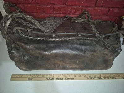 "Bolso de viaje de cuero de vaca antiguo vintage - correa de brazo trenzada de 20"" MIRAR" Foto 1 de 4
