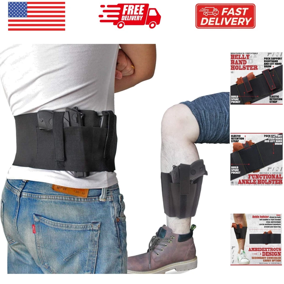 Bundle of Belly Band Ankle Holster Concealed Carry With Magazine for Women Men