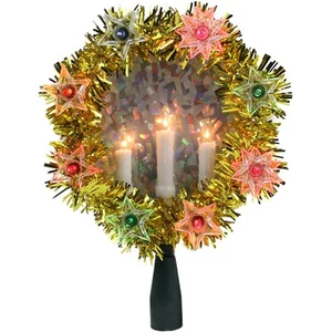 Northlight 7" Gold Tinsel Wreath Candles Christmas Tree Topper - Multi Lights - Imagen 1 de 4
