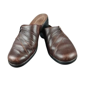 Clarks Brown Leather Comfort Clogs Mules Slip On Shoes Size 9M - Picture 1 of 9