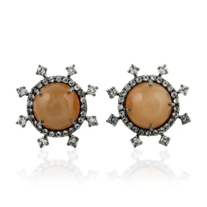 Vintage Moonstone Topaz Halo Stud Earrings Sterling Silver Womens Luxury Jewelry - Picture 1 of 7