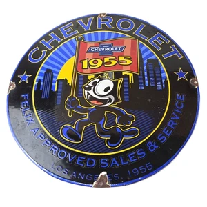 Vintage Chevrolet Porcelain Sign - Service Gas Pump Chevy Felix The Cat Sign - Picture 1 of 14