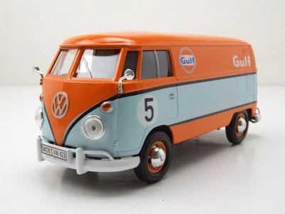 VW T1 Bus Kastenwagen #5 Gulf orange hellblau Modellauto 1:24 Motormax - Bild 1 von 4