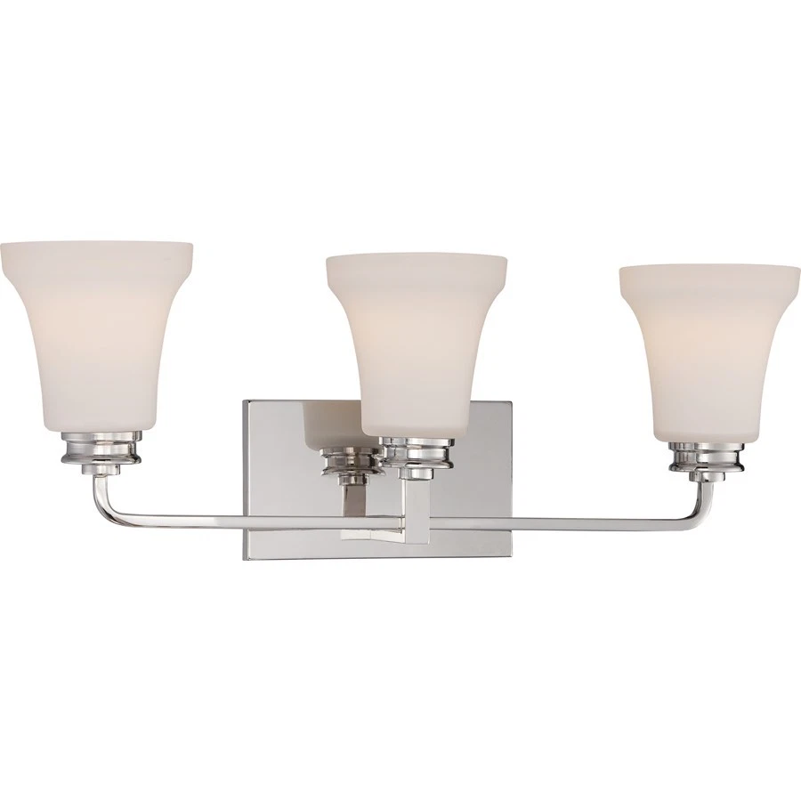 Nuvo Cody 3 Light Vanity Fixture w/ Satin White Glass, Polished Nickel - 62-428 - Image 1 of 1